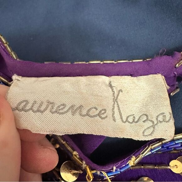 Laurence Kazar Silk Purple and Gold Embellished Sheath Dress - Picture 2 of 10